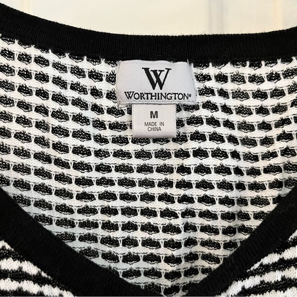 Worthington Black White Check Lightweight Buttons Knit Cardigan Sweater Size M - Picture 4 of 10